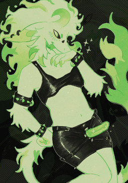 abstract_background anthro arm_tuft armband black_armband black_bra black_clothing black_sclera black_underwear black_wristband bottomwear bra bracelet claws closed_smile clothed clothed_anthro clothed_female clothing dildo elbow_tuft female female_anthro fur green_body green_claws green_dildo green_eyes green_fur green_horn green_inner_ear green_spikes green_tail green_tail_tuft green_tongue horn jewelry latex latex_bottomwear latex_bra latex_clothing latex_shorts latex_underwear mouth_closed outline sex_toy shorts smile solo sparkles sparkling_dildo spiked_armband spiked_bracelet spikes strapon tail tail_tuft tongue tongue_out tuft underwear spinelessfill3t mythology dragon furred_dragon furred_scalie mythological_creature mythological_scalie scalie 2026 portrait three-quarter_portrait