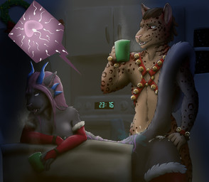 aggressive_fertilization ambiguous_penetration anthro anthro_on_taur armwear bell bell_harness black_spots blue_eyes blue_horn bodily_fluids breath brown_hair butt clothing container cum cum_inside cum_on_belly cum_on_body cum_on_butt cum_on_own_belly cum_on_self cup duo elbow_gloves female fur genital_fluids gloves hair handwear harness holidays horn impregnation jingle_bell jingle_bell_harness legwear male male/female markings night ovum penetration purple_hair red_eyes red_harness sex sperm_cell spots spotted_body spotted_fur steam stockings tan_body tan_fur text time wreath frostwyrm102 christmas deza_(redtint) scott_(redtint) felid felid_taur leopard mammal mammal_taur pantherine pantherine_taur taur english_text