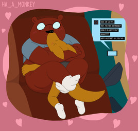 anal anal_penetration anthro arms_around_partner blush blush_lines bottomless clothed clothing dialogue discarded_clothing discarded_underwear duo electronics eyewear footwear from_front_position furniture glasses kissing kissing_while_penetrated kissing_while_penetrating larger_sub legs_around_partner lying male male/male missionary_position on_back overweight overweight_male penetration penile penile_penetration penis_in_ass phone sex shirt size_difference small_top_big_bottom socks sofa sofa_sex submissive t-shirt tail text topwear underwear ha_a_monkey night_in_the_woods angus_delaney gregg_lee bear canid canine fox mammal english_text hi_res