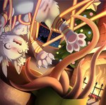 anthro christmas_tree detailed_background duo female fire fireplace fur furnace holidays kemono open_mouth pawpads paws plant sex silhouette tentacle_sex tentacles tree white_body white_fur window ame_kitsune christmas santa_claus felid feline mammal tentacle_creature 2021 hi_res