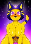 anthro big_breasts biped blush bodily_fluids breasts cum cum_inside egyptian female genital_fluids genitals glowing glowing_eyes hair hypnosis hypnotic_eyes hypnotizing_viewer lipstick looking_at_viewer magic makeup mind_control nipples nude open_mouth pussy simple_background solo star yellow_body sockodrawing animal_crossing ankha_zone nintendo ankha_(animal_crossing) domestic_cat felid feline felis mammal absurd_res digital_media_(artwork) hi_res