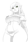 belly big_breasts breasts ear_piercing ear_ring female green_eyes humanoid_pointy_ears low-angle_view not_furry piercing pointy_ears ring_piercing simple_background solo thick_thighs conditional_dnp nikoyishi wynona_(nikoyishi) dwelf half-dwarf half-elf humanoid 2024 2:3 digital_media_(artwork) hi_res monochrome shaded signature