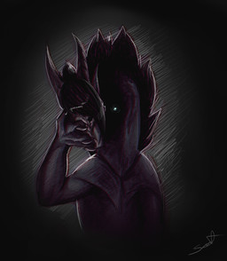 4_fingers 4_horns ambiguous_gender black_background black_claws black_hair claws creepy dark feral finger_claws fingers front_view glowing glowing_eyes hair holding_mask holding_object horn looking_at_viewer mask multi_horn ridged_horn simple_background solo jadedragoness european_mythology mythology itasa_(jadedragoness) dragon mythological_creature mythological_scalie scalie western_dragon wingless_dragon 2017 digital_drawing_(artwork) digital_media_(artwork) half-length_portrait portrait signature