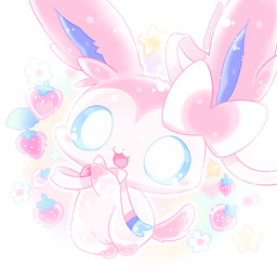accessory anthro berry big_ears blue_eyes blue_inner_ear bow_ribbon bow_tie chibi detailed_background fangs feet female flower food fruit genitals hair_accessory hair_bow hair_ribbon open_mouth pawpads paws pink_bow pink_ears pink_feet pink_pawpads pink_tail pink_vulva plant plump_labia ribbons ribbons_(anatomy) short_tail small_nose solo sparkles star star_symbol strawberry tail teeth tongue vulva waruwaru0205 nintendo pokemon eeveelution generation_6_pokemon pokemon_(species) sylveon 1:1 2025 digital_drawing_(artwork) digital_media_(artwork) hi_res pastel_theme
