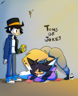 ambiguous_gender anthro ass_up beer_bottle big_breasts big_butt blush blush_lines bottle bottomwear breasts butt clothing container denim denim_bottomwear denim_clothing duo female hat headgear headwear hoodie huge_breasts huge_butt jack-o'_pose jeans pants pose presenting presenting_hindquarters shirt sleeping sound_effects standing sweatpants topwear vowelless vowelless_sound_effect zzz klacket lane_(klacket) canid canine fox human mammal 2021 digital_drawing_(artwork) digital_media_(artwork) hi_res