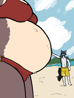anthro beach clothing cute_pose duo eyewear female male male/female out_of_frame perspective perspective_shot pregnant pregnant_anthro pregnant_female scenery self_insert sunglasses swimming_trunks swimwear obscureaccretion beastars juno_(beastars) ob_(obscureaccretion) canid canine canis mammal wolf