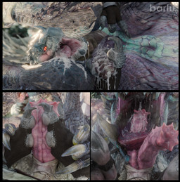 2_penises animal_genitalia animal_penis black_border bodily_fluids border cum cum_in_mouth cum_inside cum_on_face cum_on_penis cumshot duo ejaculation erection fangs feet fellatio feral foot_fetish foot_play footjob forced_footjob genital_fluids genital_slit genitals hemipenes licking long_tongue looking_pleasured male male/male multi_genitalia multi_penis oral pawpads penile penis penis_lick prehensile_tongue sex teeth toes tongue tongue_out tongue_out_fellatio tongue_wrapped_around_penis tonguejob barlu capcom monster_hunter mythology alatreon dragon elder_dragon fanged_wyvern mythological_creature mythological_scalie scalie tobi-kadachi 3d_(artwork) comic digital_media_(artwork) hi_res