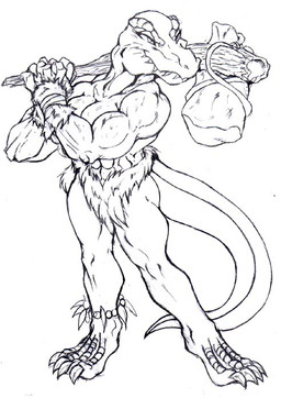 abs anklet anthro axe battle_axe bodily_fluids breasts female jewelry melee_weapon mostly_nude muscular muscular_anthro muscular_female non-mammal_breasts solo standing sweat weapon rollingslash dinosaur prehistoric_species reptile scalie monochrome traditional_media_(artwork)