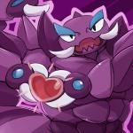 1:1 2015 abs abstract_background anthro anthrofied biceps big_muscles black_eyes butt claws drapion generation_4_pokemon heart_symbol looking_at_viewer male muscular muscular_anthro muscular_male nintendo open_mouth pecs pokemon pokemon_(species) pokemorph simple_background solo teeth tongue waddledox