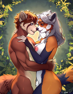 5_fingers anthro anthro_on_anthro areola athletic athletic_anthro athletic_female athletic_male biped black_body black_fur black_nose blue_eyes breasts brown_body brown_fur brown_hair butt cheek_tuft claws countershade_accent countershading crotch_tuft day detailed_background duo eye_contact eyebrows eyelashes facial_tuft female female_anthro finger_claws fingers fluffy fluffy_tail forest fur gloves_(marking) grey_body grey_hair hair hand_on_back hand_on_shoulder hug humanoid_hands inner_ear_fluff jewelry leaf light long_hair looking_at_another male male/female male_anthro markings multicolored_body multicolored_fur muscular narrowed_eyes nature nature_background neck_tuft nipple_piercing nipples nude nude_anthro nude_female nude_male open_mouth orange_body orange_fur orange_tail outside piercing pink_areola pink_nipples plant purple_eyes red_body red_fur ring_(marking) ringed_tail romantic romantic_couple short_hair side_view smile standing striped_markings striped_tail stripes tail tail_markings tan_body tan_breasts tan_fur teeth tree tuft white_body white_fur white_hair cirelmax ailurid mammal red_panda absurd_res detailed digital_media_(artwork) hi_res shaded signature