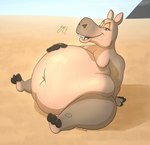 anthro belly big_belly bodily_fluids desert ears_up female hand_on_belly looking_at_viewer morbidly_obese morbidly_obese_anthro morbidly_obese_female narrowed_eyes navel nude obese obese_anthro obese_female open_mouth outside overweight overweight_anthro overweight_female presenting sand sitting smile smiling_at_viewer smirk smirking_at_viewer solo sweat teeth zetamath dreamworks madagascar_(series) gloria_the_hippopotamus common_hippopotamus hippopotamid mammal 2023 hi_res signature