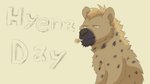 black_spots fur markings mouth_hold simple_background solo spots spotted_body spotted_fur tan_body tan_ears tan_fur text dasoowolf hyena mammal 16:9 animated english_text loop short_playtime widescreen