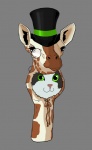 :3 ambiguous_gender animal_print black_eyes classy clothing costume disguise eyewear furry_wearing_fursuit fursuit giraffe_costume giraffe_print green_eyes grey_background hat headgear headwear hoodie humor monocle simple_background solo top_hat topwear unknown_artist imgur imguraffe domestic_cat felid feline felis giraffe giraffid mammal