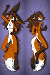 4_toes 5_fingers abs anthro arm_tuft bedroom_eyes big_ears breasts brown_ears brown_hair brown_nose brown_pawpads calf_tuft cheek_tuft chest_tuft claws countershade_face countershade_legs countershade_torso countershading dakimakura dipstick_tail elbow_tuft eyebrow_through_hair eyebrows eyelashes eyelashes_through_hair facial_tuft featureless_breasts featureless_crotch feet female fingers fur fur_markings gloves_(marking) green_eyes hair hand_on_belly hand_on_own_belly hand_on_own_stomach inner_ear_fluff leg_markings leg_tuft looking_at_viewer lying markings multiple_poses narrowed_eyes on_back on_front orange_body orange_fur pawpads pose seductive simple_background smile socks_(marking) solo striped_markings striped_tail stripes tail tail_between_legs tail_markings toes translucent translucent_hair tuft kinipshun michelle_(kinipshun) alderian canid canine fox mammal red_fox true_fox 2:3 absurd_res dakimakura_design hi_res watermark