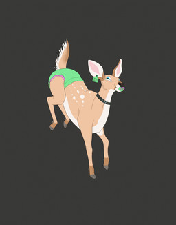 amber_eyes anatomically_correct brown_body brown_fur clean_diaper clothed clothing cloven_hooves collar diaper ear_piercing ear_tag female female_feral feral frolicking fur hooves jumping markings object_in_mouth pacifier pacifier_in_mouth piercing smile solo spots spotted_body spotted_fur tail wearing_diaper twistedewe rosalina_(ecmajor) cervine deer mammal 2d_animation animated hi_res