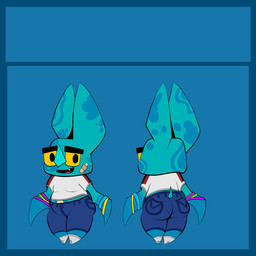 anthro bandage bat_wings belly big_belly big_butt big_ears big_eyes black_eyes blue_background blue_body blue_ears blue_fur bodily_fluids bottom_heavy bottomwear bracelet bubble_butt butt clothing cute_fangs denim denim_bottomwear denim_clothing eyewear fangs footwear front_view fur fur_markings glasses jeans jewelry long_ears looking_at_viewer male markings membrane_(anatomy) membranous_wings moobs mostly_nude nerd overweight pants pupils rear_view shirt short_tail shortstack shortstack_male simple_background slightly_chubby smile smiling_at_viewer socks solo suit_symbol t-shirt tail teal_body teal_fur teeth three-quarter_view toony topwear wearing_glasses wide_hips wings yellow_eyes yellow_eyewear yellow_glasses jotarofur cartoon_network mao_mao:_heroes_of_pure_heart eugene_(mao_mao) yougene_(lecat420) 1:1 absurd_res hi_res model_sheet