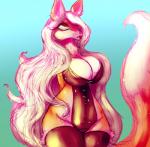 anthro big_breasts breasts camel_toe cleavage clothed clothing female legwear simple_background skimpy solo thigh_highs puddomega canid canine fox mammal digital_media_(artwork) hi_res