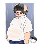 anthro bottomwear clothing eyewear glasses kemono male overweight overweight_male pants raining shirt simple_background solo topwear translucent translucent_clothing translucent_shirt translucent_topwear wet wet_clothing wet_shirt wet_topwear inunoshippo domestic_pig mammal suid suina sus_(pig) 2024 hi_res