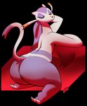 2021 absurd_res alpha_channel anthro big_butt biped butt claws dipstick_tail eyes_closed feet female fur generation_5_pokemon hi_res jo_(potoobrigham) long_tail markings mienshao nintendo pokemon pokemon_(species) potoobrigham purple_body purple_butt purple_feet purple_fur purple_tail_tip red_background red_nose simple_background solo tail tail_markings transparent_background white_body white_claws white_ears white_fur white_tail