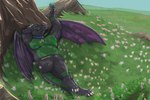 anthro belly field flower horn male nude overweight overweight_male plant solo tail wings astarlos mythology dragon mythological_creature mythological_scalie scalie absurd_res digital_media_(artwork) hi_res