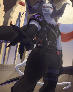 anthro black_cloak black_clothing cape cloak clothing fur gloves grin handwear horn male offering_hand offering_hand_to_viewer red_eyes smile solo white_body white_fur pgtya85pk lifewonders live_a_hero vlaham bovid caprine goat mammal 4:5 animated hi_res no_sound short_playtime video