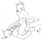 animal_genitalia animal_penis anthro anthro_on_anthro anthro_penetrated anthro_penetrating anthro_penetrating_anthro balls bodily_fluids canine_genitalia canine_penis cowgirl_position cum cum_on_chest cum_on_fur cum_on_partner duo erection eyes_closed from_front_position genital_fluids genitals hindpaw humanoid_hands kneeling knot lying male male/male male_penetrated male_penetrating male_penetrating_male navel nipples nude on_back on_bottom on_top orgasm_face paws penetration penis sex simple_background snout sweat sweatdrop tail text white_background artdecade canid canine canis domestic_dog mammal black_and_white japanese_text monochrome traditional_media_(artwork) translation_request