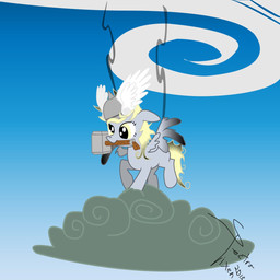 armor blonde_hair cloud feathered_wings feathers female feral grey_body grey_feathers hair hammer headgear helmet mane mjolnir norse smoke solo stormcloud tools winged_helmet wings year yellow_eyes spectrafox european_mythology friendship_is_magic hasbro marvel my_little_pony mythology norse_mythology derpy_hooves_(mlp) thor_(marvel) equid equine mammal mythological_creature mythological_equine pegasus 1:1 2013 crossover hi_res signature