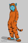 2024 anthro cartoon_network clothed clothing domestic_cat felid feline felis female female_anthro fur grey_background hi_res kigurumi looking_at_viewer mammal narrowed_eyes nicole_watterson onesie simple_background solo stripes tail the_amazing_world_of_gumball vylfgor
