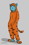 anthro clothed clothing female female_anthro fur grey_background kigurumi looking_at_viewer narrowed_eyes onesie simple_background solo stripes tail vylfgor cartoon_network the_amazing_world_of_gumball nicole_watterson domestic_cat felid feline felis mammal 2024 hi_res