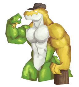 4_fingers anthro barazoku biceps candy clothing cowboy_hat dessert empty_eyes featureless_crotch fingers food green_body gummy_(food) hat hat_only hay_in_mouth headgear headgear_only headwear headwear_only male mostly_nude muscular muscular_arms muscular_male pecs simple_background solo tail white_background white_body yellow_body ruguard glitch_productions the_amazing_digital_circus gummigoo_(tadc) crocodile crocodilian food_creature gummy_creature living_candy reptile scalie absurd_res digital_media_(artwork) half-length_portrait hi_res portrait