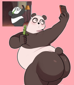 anthro bamboo bamboo_stick belly belly_overhang big_belly big_butt blush bubble_butt butt cellphone claws electronics fur holding_object huge_butt kissy_face leaf looking_at_object looking_at_phone love_handles male nude overweight overweight_anthro overweight_male phone pink_background pose simple_background smartphone solo standing stick taking_picture taking_selfie thick_thighs tuft samirachuni cartoon_network we_bare_bears panda_(we_bare_bears) bear giant_panda mammal 2025 absurd_res hi_res reference_image