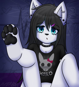 alternative_fashion anthro choker emo feet female goth jewelry necklace pawpads paws piercing solo young dream_mirage angel_kitsune canid canine canis fox hybrid mammal wolf absurd_res hi_res