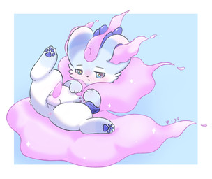 balls blue_pawpads blush bodily_fluids feral fluffy genital_fluids genitals half-closed_eyes horn male narrowed_eyes open_mouth pawpads penis precum purple_penis solo spread_legs spreading tapering_penis xiaoyee_moon fabulous_beasts fenz_(studio) suanni_(fabulous_beasts) hi_res