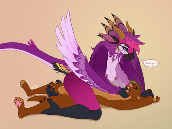 anthro avian_feet blush bodily_fluids breasts brown_body butt cowgirl_position cupping_chin curling_toes drip_effect dripping_speech_bubble duo eye_contact fangs feathers feet female female_penetrated finger_in_mouth forced_spreading_legs from_front_position fur grabbing_with_avian_feet grabbing_with_hands_and_feet grabbing_with_prehensile_feet gynomorph hair hanging_breasts holding_both_legs horn intersex intersex/female intersex_penetrating intersex_penetrating_female leg_grab looking_at_another medium_breasts moan motion_lines mouth_play multicolored_hair nipple_piercing nipples nude nude_female nude_gynomorph obscured_penetration on_bottom on_top open_mouth pawpads penetration piercing pink_nose pinned pinned_along_full_body pinned_arms pinned_by_butt pinned_by_feet pinned_by_hands pinned_from_above pinned_hips pinned_in_multiple_places pinned_legs pinned_to_ground prehensile_feet purple_body raised_arms restrained saliva scuted_feet scuted_hands scutes sex simple_background speech_bubble spread_legs spreading tail tail_feathers talons teeth text thumb_in_mouth toes tongue two_tone_hair winged_arms wings sugarblight mythology jessi_brightfeather_(songbiird) mylie_(glennar) avian dragon feathered_dragon feathered_scalie hybrid mammal mustelid mythological_creature mythological_scalie otter scalie 4:3 absurd_res digital_media_(artwork) hi_res trans_(lore) trans_woman_(lore)