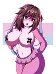 anthro big_breasts blush bodily_fluids breasts clothed clothing female hair looking_at_viewer open_mouth pink_body simple_background smile solo aquakey remmy_(remybunny) canid canine fox lagomorph leporid mammal rabbit 2024 3:4 absurd_res digital_media_(artwork) hi_res trans_(lore) trans_woman_(lore)