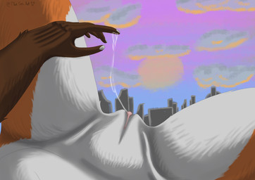 5_fingers anthro bodily_fluids brown_body brown_fur building city cityscape clitoris cloud female female_pov fingernails fingers first_person_view fur genital_fluids genitals masturbation multicolored_body multicolored_fur nails orange_body orange_fur sky skyline skyscraper solo sunset tuft vaginal_fluids vulva white_body white_fur fluxfoxart canid canine fox mammal red_fox true_fox absurd_res digital_media_(artwork) hi_res shaded signature