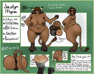 amazonian anthro anus armpit_hair belly big_belly big_breasts big_butt big_pubes black_tongue body_hair breasts brown_body brown_fur brown_hair butt cellulite dark_anus dark_vulva double_chin feathers female fluffy_ears fluffy_legs fur hair hair_over_eyes hairy horn huge_butt imperial_unit inverted_nipples long_tongue medium_hair metric_unit multicolored_body nipples obese overweight prehensile_tail prehensile_tongue presenting presenting_hindquarters pubes puffy_anus solo standing tail tattoo teeth text thick_thighs tongue two_tone_body yellow_teeth myxmfy_(artist) jazlyn_myron_(myxmfy) beef_cattle bovid bovine cattle highland_cattle mammal colored english_text full-length_portrait hi_res model_sheet portrait
