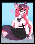 5_fingers anthro border breasts clothed clothing ear_piercing eyebrows eyelashes female fingers fur hair piercing pink_hair smile solo transparent_border white_body white_fur ei-ka canid canine canis domestic_dog mammal 2021 alpha_channel digital_media_(artwork)