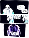 aftertale ambiguous_gender animated_skeleton black_background bone chara_(undertale) clothing coat comic dialogue english_text human loverofpiggies mammal not_furry sans_(undertale) simple_background skeleton text topwear undead undertale undertale_(series) watermark