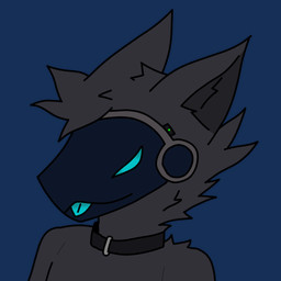 anthro black_collar blue_eyes blue_tongue collar dark_body dark_fur fur machine male solo tongue martz3r protogen 1:1 alpha_channel