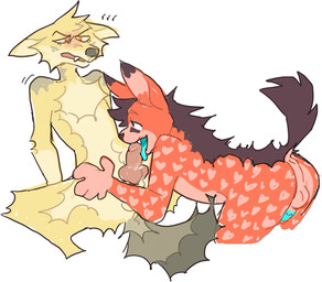 anthro anus balls blue_penis blue_tongue blush brown_ears brown_hair brown_nose brown_tail countershade_face countershade_torso countershading duo fangs fellatio fur genitals grumpy hair heart_(marking) hybrid_genitalia hybrid_penis knot male male/male markings narrowed_eyes oral orange_body orange_eyes orange_fur penile penis pink_balls pink_body pink_countershading pink_inner_ear pink_markings pink_penis pink_tongue seductive sex simple_background spread_legs spreading tail tan_balls tan_body tan_fur teeth tongue white_background yellow_body yellow_fur guncht emilz_(guncht) rue_(guncht) canid canine canis caracal caracal_(genus) felid feline hybrid hyena jackal mammal serval spotted_hyena 2020 digital_media_(artwork) sketch