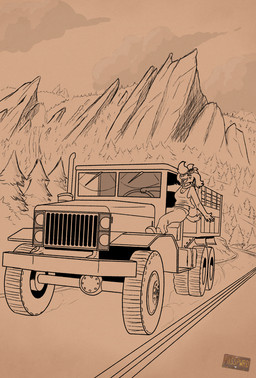 5_fingers anthro boots bottomwear clothed clothed_anthro clothed_female clothing cloud denim denim_bottomwear denim_clothing driving dust evergreen_tree eyes_closed eyewear eyewear_on_head female female_anthro fingers floppy_ears footwear forest fur goggles goggles_on_head hair happy heavy_truck humanoid_hands jeans kerchief logo mountain neckerchief neckwear open_mouth open_smile outside pants pine_tree plant road shirt shoes short_hair sky smile snout solo tail tank_top teeth tongue topwear tree truck vehicle posspowered grace_linde_(posspowered) canid canine canis domestic_dog foxhound hunting_dog mammal scent_hound 2025 artist_logo hi_res monochrome