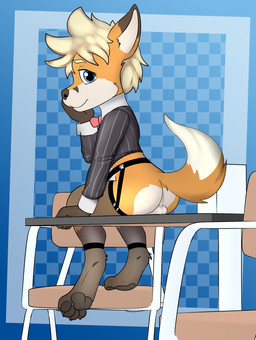 anthro balls blue_eyes butt claws clothed clothing fur genitals hair iris male nude orange_body orange_fur orange_tail pawpads perineum pupils solo tail young young_anthro young_male smoothlabs tycloud canid canine fox mammal absurd_res hi_res