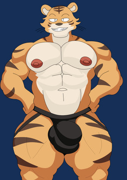 abs anthro clothing jockstrap male muscular muscular_male navel orange_body pecs smile solo striped_body stripes underwear spicynslim beastars bill_(beastars) bengal bengal_cat bengal_tiger domestic_cat felid feline felis mammal pantherine tiger absurd_res alpha_channel hi_res