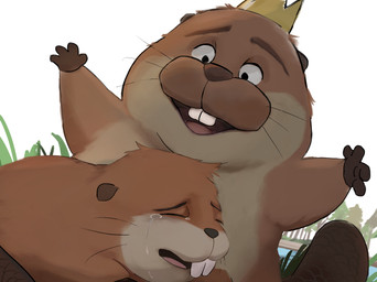 beaver_tail bodily_fluids brown_body brown_fur brown_tail buckteeth countershading crown crying duo eyebrows feral fur grass headgear imminent_hug male male_feral open_mouth open_smile plant smile tail tan_body tan_countershading tears teeth tree water whiskers yamamoribata disney hoppers_(disney) pixar king_george_(hoppers) mabel_tanaka beaver mammal rodent 2026 digital_drawing_(artwork) digital_media_(artwork) digital_painting_(artwork) hi_res japanese_description painting_(artwork) shaded soft_shading