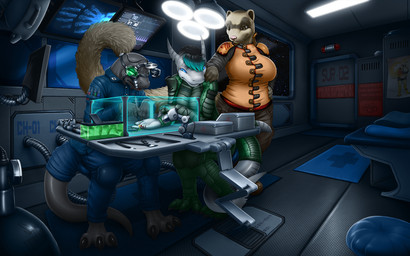 amputation anthro barefoot cardiac_monitor feet female fingers furniture gas_cylinder group hose lights male medical medical_instrument radiograph reattaching_fingers science_fiction scientific_instrument severed_fingers star stool surgical_instrument surgical_operation tail trio vader-san summer_(vader-san) zahn aquatic domestic_ferret fish lizard mammal mustelid musteline reptile scalie shark true_musteline weasel 16:10 2013 hi_res widescreen