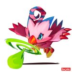 ambiguous_gender attack beak blue_eyes blue_markings claws feathers markings open_mouth pink_body pink_feathers red_claws ring solo toe_claws sinobali bandai_namco digimon biyomon digimon_(species) 1:1 2020