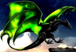 claws feral flying glowing green_eyes male membrane_(anatomy) membranous_wings outside sky solo sparkles star tail wings isismasshiro dragon_cave european_mythology mythology dragon mythological_creature mythological_scalie scalie western_dragon wyvern 2013 green_theme