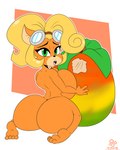 anthro big_breasts big_butt big_hair black_nose blonde_hair breasts butt eyelashes eyewear eyewear_on_head feet female fur goggles goggles_on_head green_eyes hair huge_breasts huge_butt looking_at_viewer looking_back looking_back_at_viewer nude open_mouth orange_body orange_fur pink_background rear_view simple_background solo tan_body tan_fur white_background cuadra_side activision crash_bandicoot_(series) coco_bandicoot bandicoot mammal marsupial 4:5 absurd_res hi_res