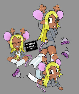 animal_costume anthro antlers blonde_hair brown_body brown_fur buckteeth butt cheese cheese_wedge clothed clothed_anthro clothed_female clothing dairy_products dialogue eyebrows eyelashes eyes_closed fake_ears fake_tail female female_anthro flat_chested food footwear freckled_face freckles fur grey_onesie hair hand_on_face hand_on_own_face holding_cheese holding_food holding_object hood hood_up horn long_hair looking_back lying multiple_poses on_front onesie pose raised_inner_eyebrows rear_view sitting smile socks solo speech_box tail teeth text young young_anthro young_female zipper 1her0 deltarune undertale_(series) noelle_holiday ambient_mouse ambient_rodent deer mammal 2026 digital_drawing_(artwork) digital_media_(artwork) english_text hi_res multiple_images